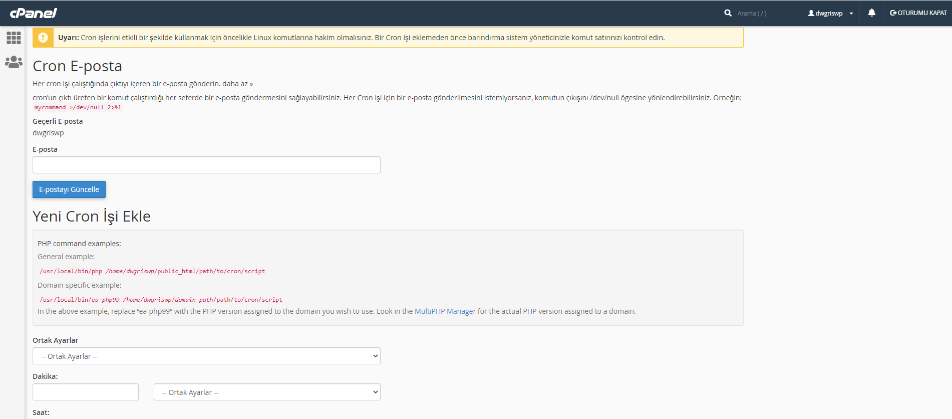 cpanel cron ayarları