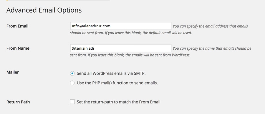 Wordpress SMTP Ayarları