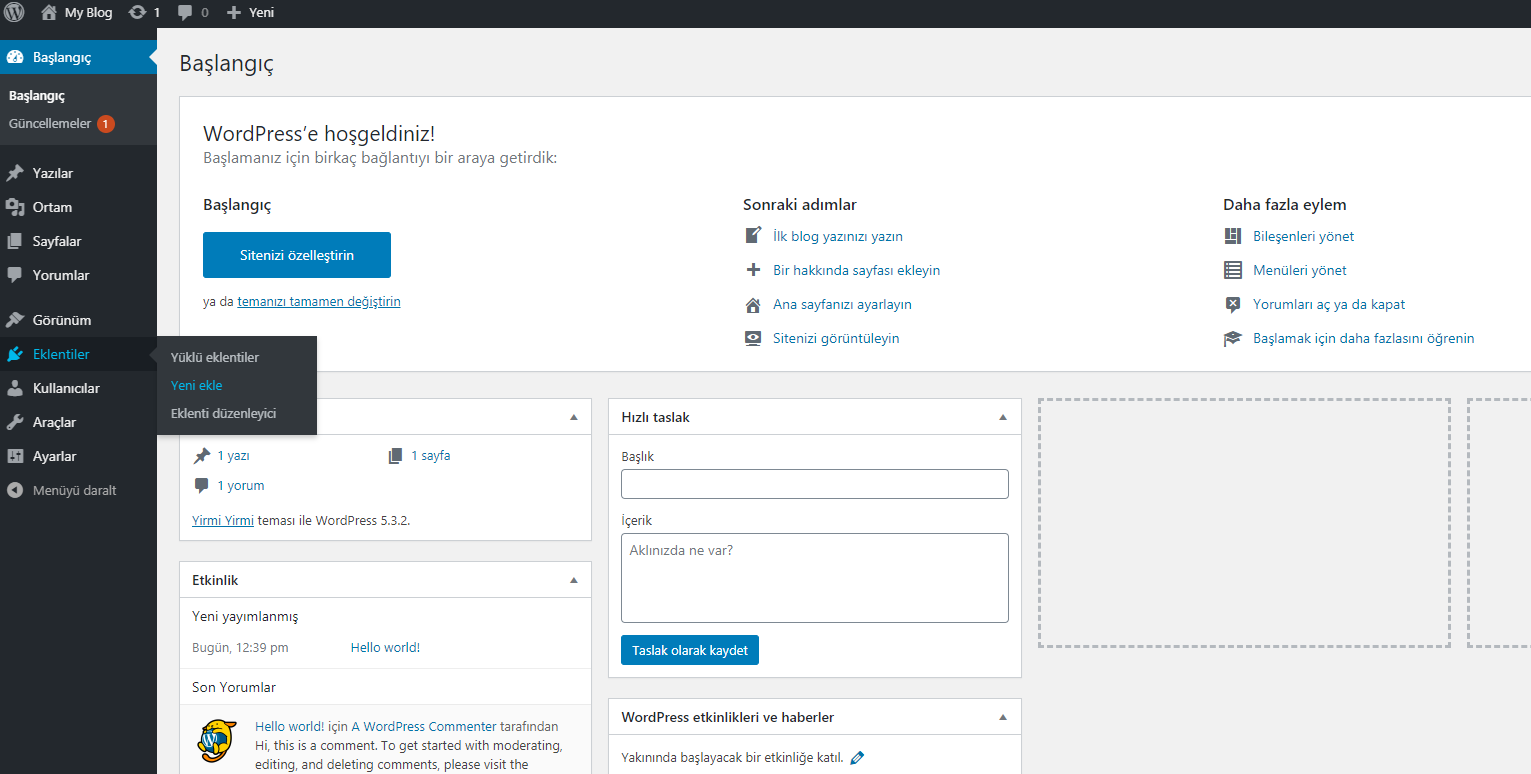 Wordpress Eklenti Ekleme